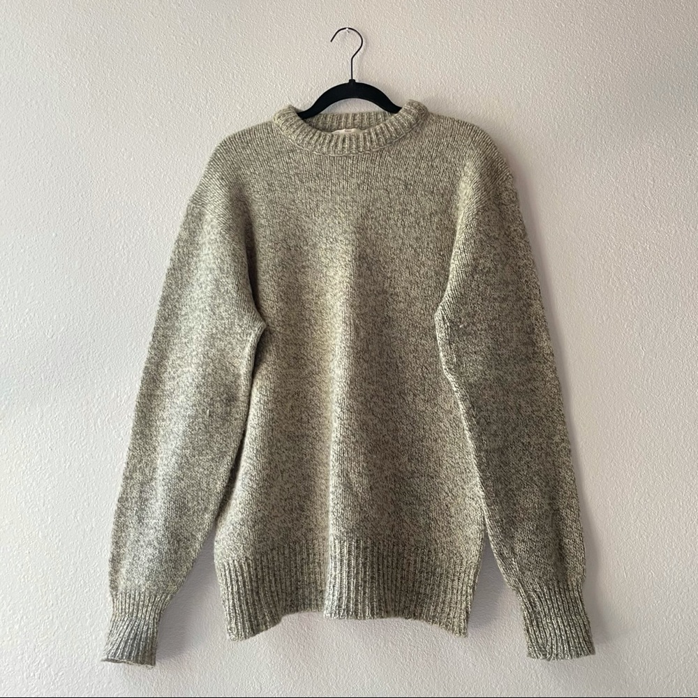 Vintage 60s 70s Wool Knit Grey Sweater Tall XL